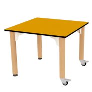 Table carrée pour enfant - 2 pieds à roulettes - hêtre massif et plateau stratifié_2