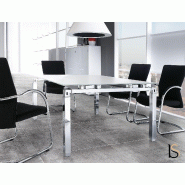 Table de réunion avec plateau en verre - Mobel Linea - Chromé, Verre Blanc_3