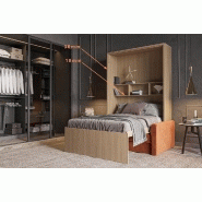 FIDJI SOFA LIT ESCAMOTABLE FAÇADE ÉRABLE CANAPÉ TISSU ORANGE 160*200 CM_3