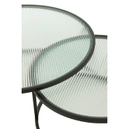 Set de 2 tables basses RENTIA - Verre gaufré et métal noir - Design contemporain, empilables_3