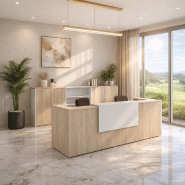 Banque d'accueil 2 personnes delta first avec 1 top - MOBEL LINEA - blanc mat, acacia clair, 324_0