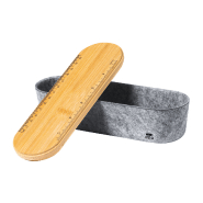 Porte-stylo en RPET - avec couvercle en bambou, sangle élastique, règle et support téléphone intégré_3