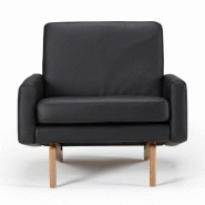 Fauteuil design scandinave EGSMARK - piétement en chêne - revêtement cuir noir - 86x76x76 cm_3