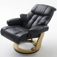 Fauteuil relax Clairac - cuir noir, pied en bois naturel avec repose-pied - inclinable 135° et pivotant 360°_3