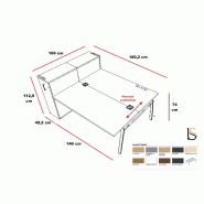 Bureau bench 2 personnes Yan avec maxi rangement - MDD - Blanc 9010, 180, Chêne Canadien_3