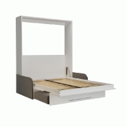 Armoire lit escamotable KOMPACT SOFA blanc mat - canapé avec accoudoirs et tiroirs tissu gris - couchage 160x200 cm_3