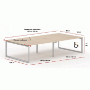 Bureau bench 4 personnes Star - Mobel Linea. - Blanc 9010, Acacia clair, 280_3