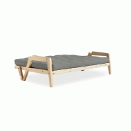 Canapé convertible futon Grab en pin naturel - Coloris gris - Couchage 130x190 cm - Style scandinave_3