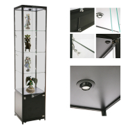 Vitrine d'exposition LED - H.200 x L.45 x P.45 cm - Noir - Réf.2228407 - Verre sécurité, aluminium robuste, éclairage LED_4