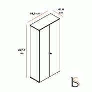 Armoire haute avec portes battantes Mito - MDD - Blanc brillant, Sycomore clair_3