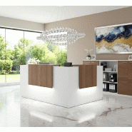 Comptoir d'accueil d'angle avec 2 réhausses Delta - Mobel Linea. - 224, Droite, Blanc, Non, Acacia foncé_3