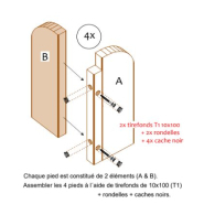 Table Elite Rectangulaire - Réf: ER240 - Piétement et Bancs en Bois - 2.42m x 1.42m x 0,75m - 150kg_3