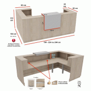 Banque d'accueil d'angle Delta Plus avec réhausse - Mobel Linea - 184, Blanc mat, Droite, Acacia clair, Non_3