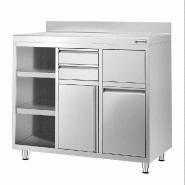 Meuble inox pour machine à café - 1200 x 600 mm - 2 tiroirs - Étagère réglable gauche_3