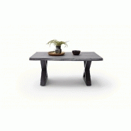 Table basse Claren - plateau 110 cm en acacia massif laqué gris - piétement en X laqué anthracite_3