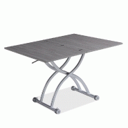 Table basse relevable extensible Hirondelle compacte - mélaminé chêne gris 100 x 57/114 cm avec système élévation à piston_3