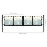 Vidaxl portail simple de clôture noir 300x125 cm 141690_3