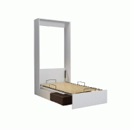 Armoire lit escamotable Dynamo Sofa - Canapé intégré blanc et tissu marron - Couchage 90x200 cm_3