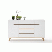 Buffet Cachan blanc laqué mat - 6 tiroirs, 2 portes, piétement en chêne massif_3