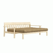 Canapé convertible futon UNWIND - Pin naturel beige blé 130 x 190 cm - Style scandinave et rétro_3