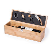 Set à vin - avec tire-bouchon, bouchon, stop-gouttes et bec verseur - boîte en bambou avec compartiment pour bouteille_3