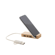 Port USB en bambou - Support pour téléphone portable avec 2 ports USB et 1 port USB-C_3