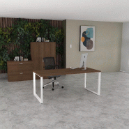 Bureau droit individuel Star - Mobel Linea - Blanc 9010, 140, Acacia foncé, Non_0