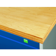 Établi monobloc Cubio avec armoire à 3 tiroirs - 41002010.11V - finition RAL 7035/RAL 5010 - plateau bois multiplis 40 mm_3