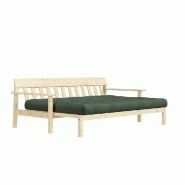 Canapé convertible futon UNWIND - Pin naturel - Coloris vert olive - Couchage 130 x 190 cm_3