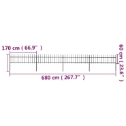 Vidaxl clôture de jardin avec dessus en lance acier 6,8 x 0,6 m noir 277596_3