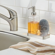 Distributeur de savon liquide et porte-éponges - Plastique transparent et acier inoxydable brossé - 400 ml_3