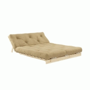 Canapé convertible futon ROOTS - Pin naturel - Tissu beige - Couchage 140 x 200 cm_3