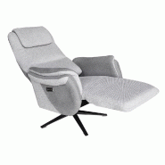 Fauteuil relax électrique ZILIA - Bi-moteur, tissu gris clair/gris foncé, piètement étoile métal noir - Pivotant 360°_3