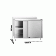 Meuble bas inox adossé P 600 mm avec portes - 1000_3