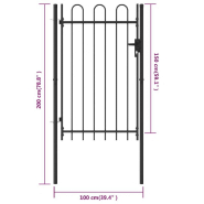 Vidaxl portillon simple porte avec dessus arqué acier 1x1,5 m noir 146031_3