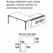 Bureau d'angle X8 avec caisson de rangement - Officity. - 191, Blanc, Droite_3