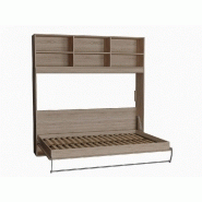 Lit escamotable STRADA-V2 - Mélaminé chêne naturel - Couchage 140 x 200 cm avec surmeuble 6 niches de rangement_3