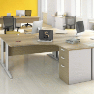 Bureau compact 90° Tono avec caisson - Mobel Linea - 160, Acacia foncé, Droite_3