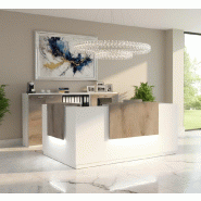 Comptoir d'accueil d'angle avec 2 réhausses Delta - Mobel Linea. - 184, Gauche, Blanc, Oui, Chêne grisé_3