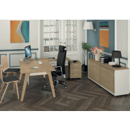 Bureau de direction design unique et chaleureux - Woody Manager - Burocéan - avec vérins de mise à niveau et piétement en bois moulé_3