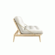 Banquette futon FOLK en pin massif - Coloris naturel - Couchage 130 x 190 cm - Design minimaliste et accoudoirs en métal_3