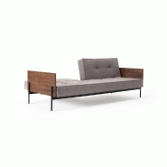 Innovation Living - Canapé Splitback Lauge Convertible Lit 115x210 cm - Tissu Mixed Dance Grey - Accoudoirs Noyer_3