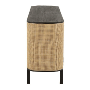 Buffet bas RARY - bois exotique noir et rotin naturel - 3 portes et 3 tablettes de rangement_3