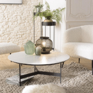 Table basse ronde DILA 78 cm - plateau effet marbre robuste et design moderne_3