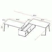 Bureau bench X3 avec rangement - Officity - Anthracite, Gris, 342_3