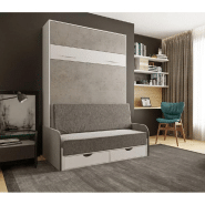 Armoire lit escamotable LOFT SOFA gris béton avec canapé accoudoirs tissu - Couchage 140x200 cm - Design moderne et fonctionnel_3