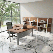 Bureau de direction d'angle X time Next - Quadrifoglio - 180, Blanc, Noyer canaletto, 3 tiroirs_3