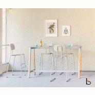 Table haute avec pieds en bois - MDD - Blanc, 120 x 70 cm_3