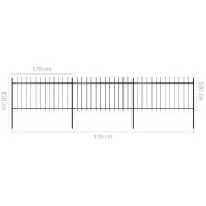 Vidaxl clôture de jardin avec dessus en lance acier 5,1 x 1 m noir 277613_3