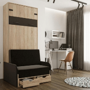 Lit escamotable style industriel KEY SOFA - canapé avec accoudoirs tissu et tiroirs de rangement - couchage 90x200 cm anthracite_3